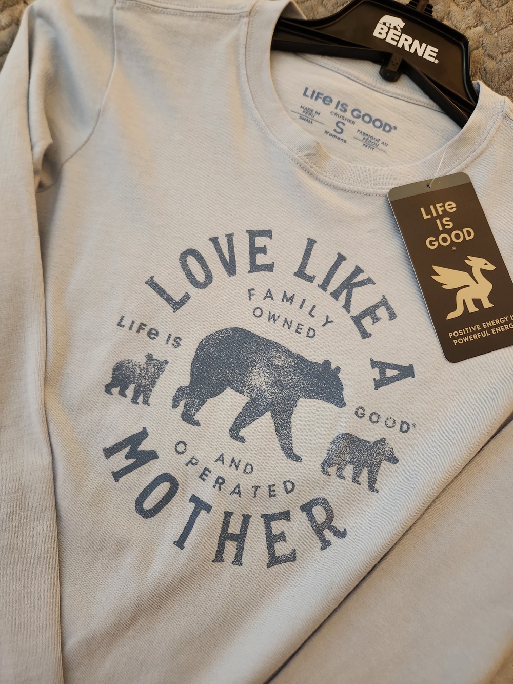 Life Is Good Womens Light Blue Long-Sleeve "Love Like a Mother" Graphic Tee. NWT